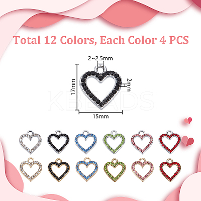 48Pcs 12 Colors Alloy Rhinestone Pendants FIND-GA0007-09-1