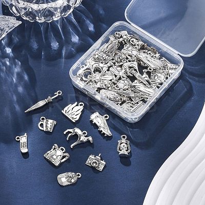 50Pcs 10 Styles Tibetan Style Alloy Pendants FIND-FP0001-29-1