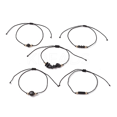 5Pcs 5 Styles Natural Obsidian Braided Bead Bracelets BJEW-JB11681-01-1