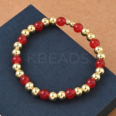 Brass & Glass Round Beaded Stretch Bracelets for Women BJEW-F515-01G-1