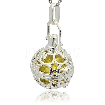 Silver Color Plated Brass Hollow Round Cage Pendants KK-J226-06S-1