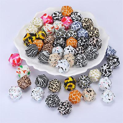 Colorful Pattern Printed Silicone Focal Beads SI-JX0022A-05-1