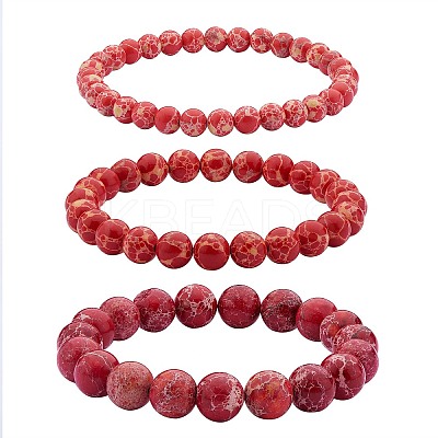 3Pcs 3 Size Synthetic Imperial Jasper Round Beaded Stretch Bracelets Set BJEW-SW00064-25-1