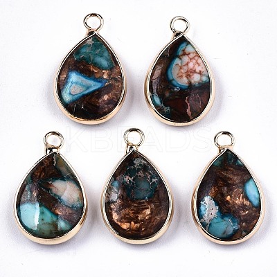 Teardrop Assembled Synthetic Bronzite and Regalite/Imperial Jasper Pendants G-N330-022-D08-1