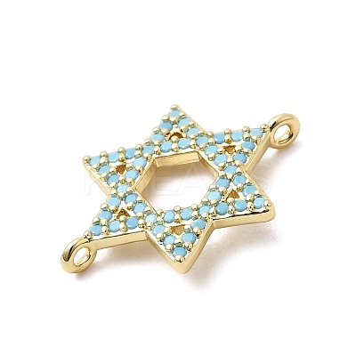 Brass Micro Pave Sky Blue Cubic Zirconia Star of David Connector Charms KK-H529-08G-1