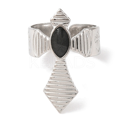 Cross 304 Stainless Steel Enamel Open Cuff Rings for Women RJEW-F166-27P-01-1