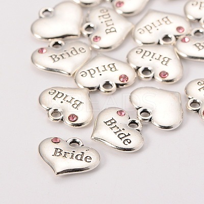 Wedding Theme Antique Silver Tone Tibetan Style Heart with Bride Rhinestone Charms LS-TIBEP-N005-12D-1
