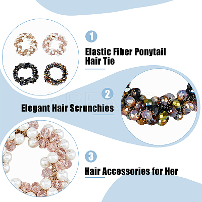 4Pcs 4 Styles Rubber Elastic Fiber Ponytail Hair Tie OHAR-DC0001-05-1