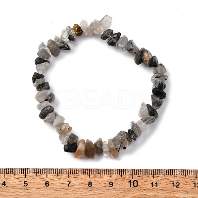 Natural Tourmalinated Quartz/Black Rutilated Quartz Stretch Bracelets BJEW-JB03681-01-1