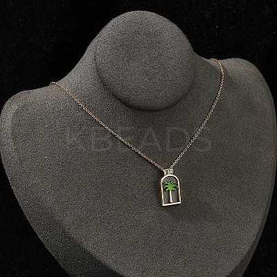 Arch with Coconut Tree Brass Enamel Pendant Necklaces NJEW-H051-03G-1