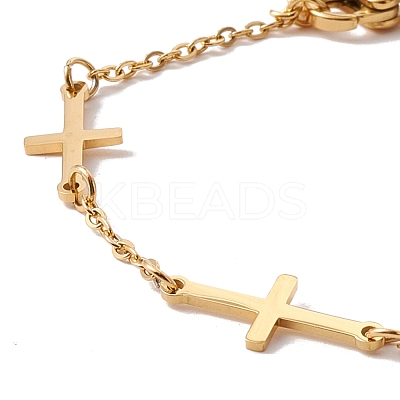 Ion Plating(IP) 304 Stainless Steel Cross Link Bracelet with Cable Chains for Women BJEW-F396-19G-1