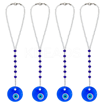 4Pcs Flat Round with Evil Eye Lampwork & Glass Pendant Decorations HJEW-WH00082-1
