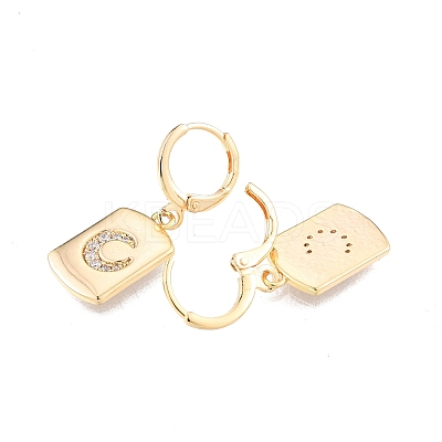 Clear Cubic Zirconia Rectangle with Moon Dangle Leverback Earrings EJEW-N012-72-1