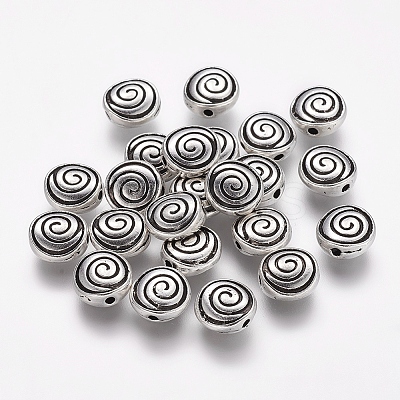 Tibetan Style Alloy Flat Round Carved Vortex Beads LS-TIBEB-5437-AS-LF-1