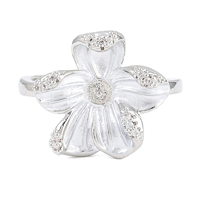 Flower Brass Micro Pave Cubic Zirconia & Enamel Cuff Ring Settings KK-CBAC351-06P-02-1