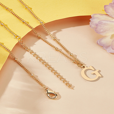 1Pc Brass Chain & 304 Stainless Steel Letter Pendant Necklaces NJEW-LP0001-35G-G-1