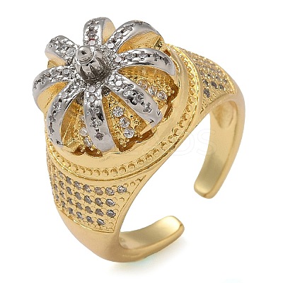 Brass Micro Pave Clear Cubic Zirconia Cuff Finger Rings for Women RJEW-B112-03GP-1