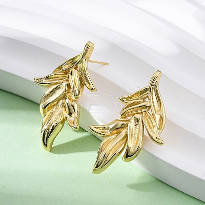 Leaf Brass Stud Earrings EJEW-R025-20G-1