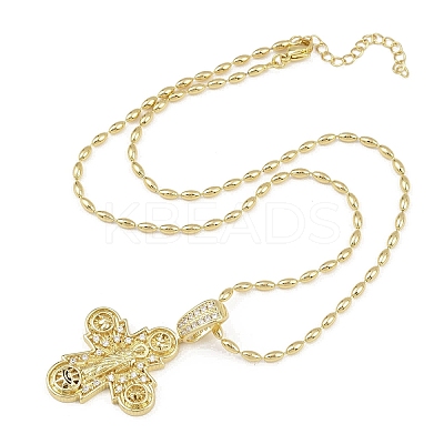Brass Micro Pave Clear Cubic Zirconia Cross Pendant Necklaces for Women NJEW-K298-02A-G-1
