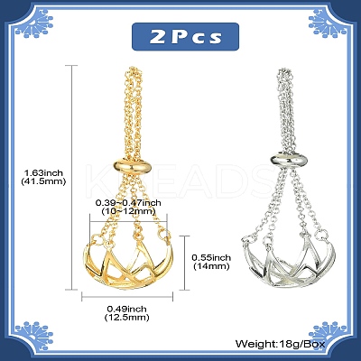 2Pcs 2 Colors Brass Pearl Cage Pendant Mounting KK-CJ0002-15-1