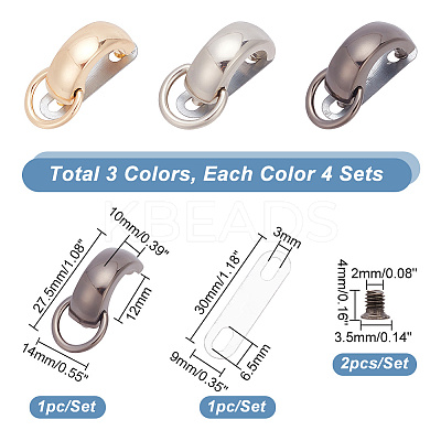 12 Sets 3 Colors Zinc Alloy Bag Suspension Clasps FIND-WR0008-44-1