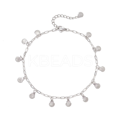 304 Stainless Steel Shell Shape Tassle Paperclip Chain Anklets AJEW-AN00752-1