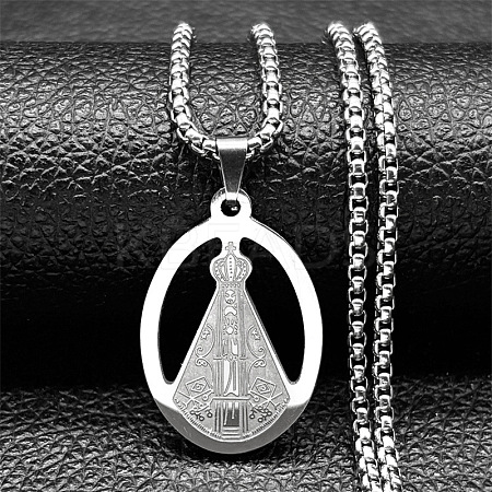 201 Stainless Steel Nossa Senhora Aparecida Virgin Mary Pendant Necklaces for Women LS-NJEW-K283-01P-1