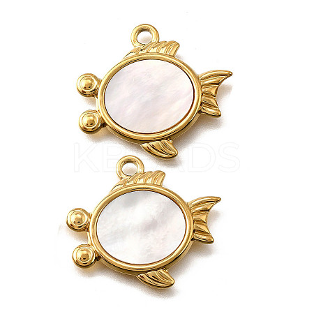 304 Stainless Steel Pave Natural White Shell Pendants STAS-C122-21E-02G-1