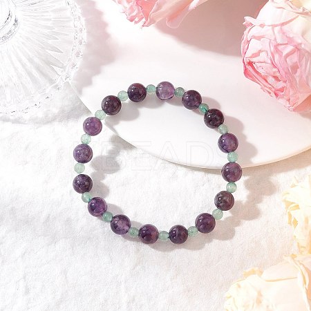 Natural Green Aventurine & Amethyst Round Beaded Stretch Bracelets for Women BJEW-JB11928-01-1
