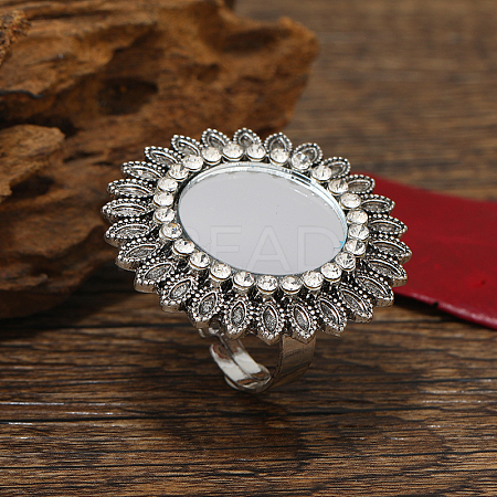 Retro Flower Alloy Rhinestone Adjustable Rings FP1632-2-1
