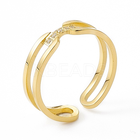 Ion Plating(IP) 304 Stainless Steel Cubic Zirconia Cuff Ring for Women LS-RJEW-C060-27G-1