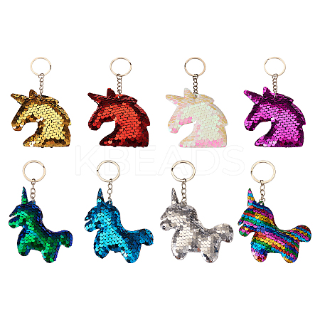 8Pcs 8 Style Reflective Sequin Unicorn Pendant Keychain KEYC-TA0001-20-1
