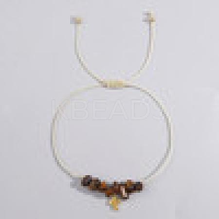 Bohemian Style Cross Natural Tiger Eye Braided Beaded Bracelets for Women XK2373-7-1