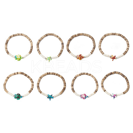 Sea Turtles and Starfish Coconut Beads Bracelets BJEW-JB11882-1