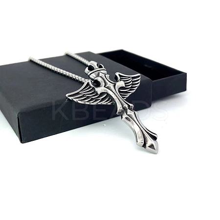 Stainless Steel Angel Wings Cross Pendant Necklaces for Men EA8405-1