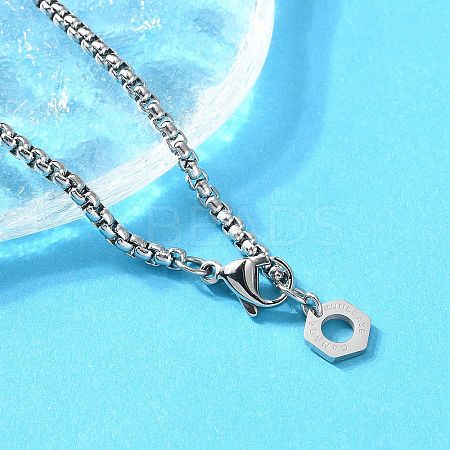 304 Stainless Steel Hexagon Pendant Box Chain Necklaces for Women NJEW-A045-25P-1