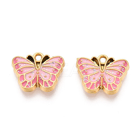 304 Stainless Steel and Enamel Glitter Powder Pendants STAS-T064-85G-01-1