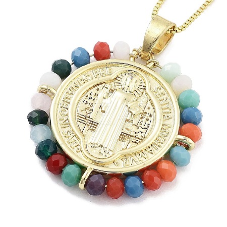 Brass with ABS Beads Pendant Necklaces LS-NJEW-B101-08G-1