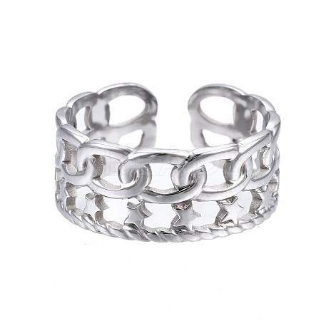 Non-Tarnish 304 Stainless Steel Star Open Cuff Ring RJEW-T023-03P-1