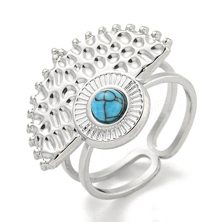 304 Stainless Steel Synthetic Turquoise Cuff Rings G-Z056-02P-05-1