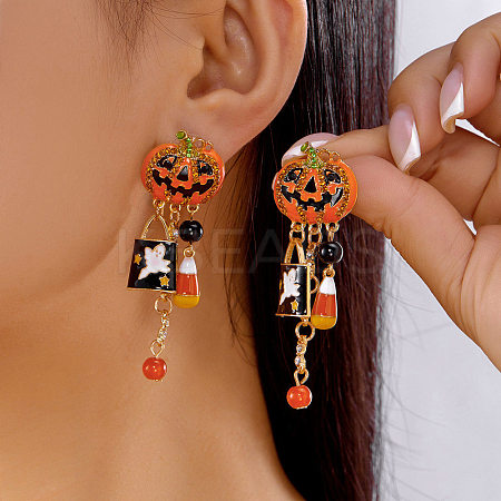 Alloy Rhinestone Dangle Stud Earrings EJEW-P319-03G-1