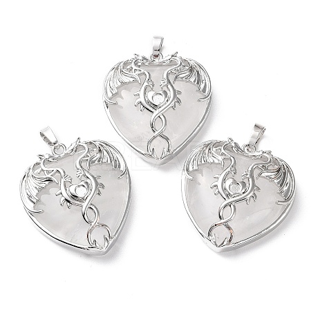 Natural Quartz Crystal Heart Pendant Rhinestone Settings G-K339-01P-05-1
