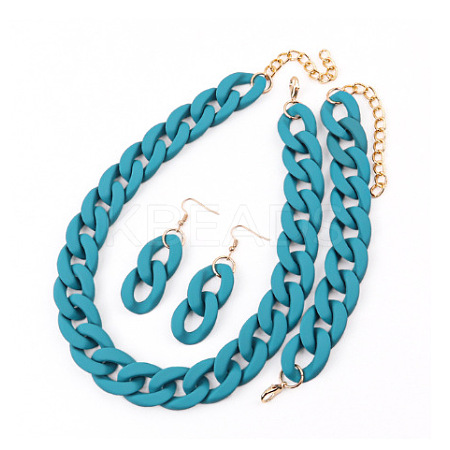 Acrylic Curb Chain Chain Necklaces & Dangle Earrings & Bracelets Sets FS-WGA399B-09-1