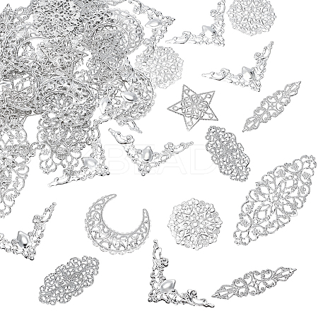 100Pcs 7 Styles Iron Filigree Pendants IFIN-WR0001-20-1