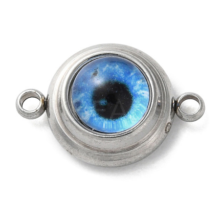 304 Stainless Steel & Acrylic Blue Evil Eye Connector Charms LS-STAS-M091-01P-1
