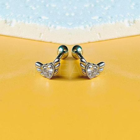 Angel Wing Heart 316L Surgical Stainless Steel Pave Cubic Zirconia Tongue Rings FS-WG901EE-02-1
