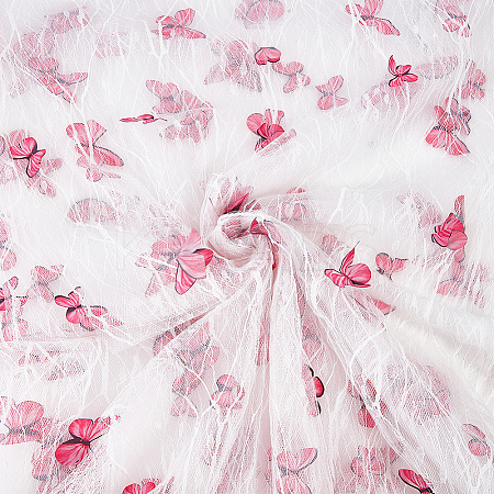Butterfly Pattern Polyester with PET Embroidery Lace Fabric DIY-WH0419-45-1