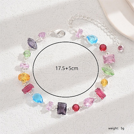 Brass Colorful Cubic Zirconia Chain Bracelets for Women LP5604-1