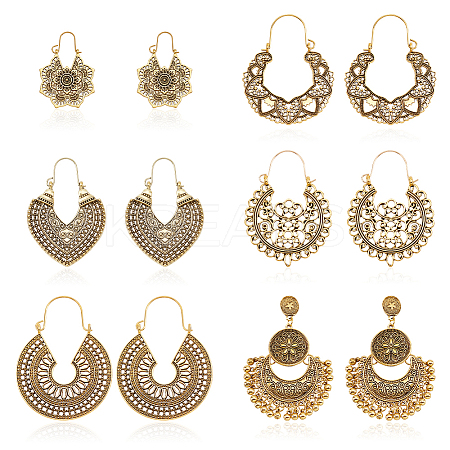 6 Pairs 6 Style Alloy Hollow Thick Hoop Earrings EJEW-AN0001-12-1