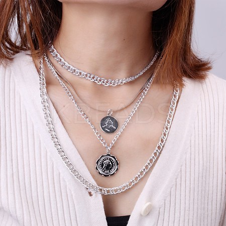 Alloy Disc Pendant Multi Layered Necklaces for Women FS-WGAC560-06-1